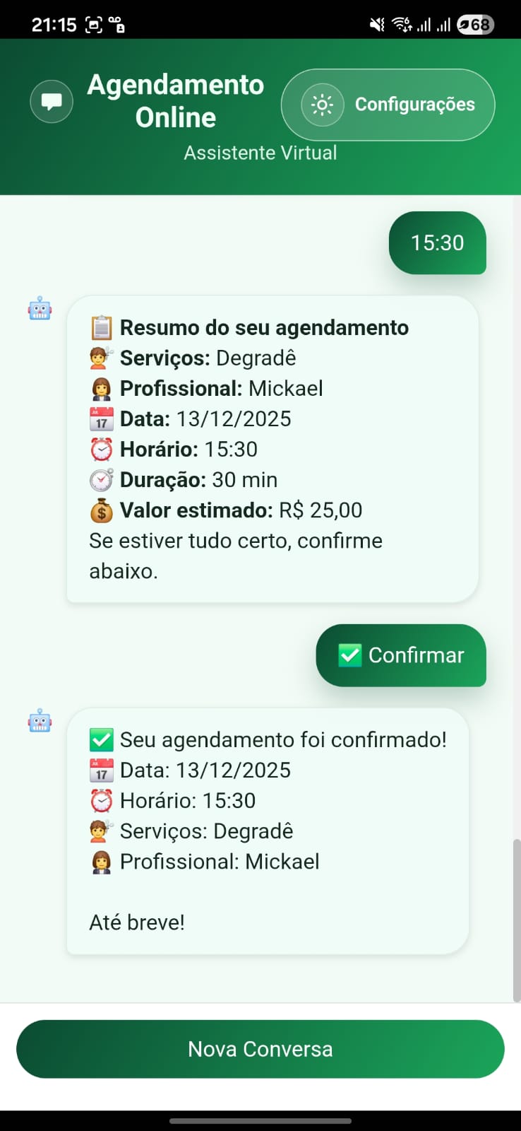 Confirmação de agendamento no chat