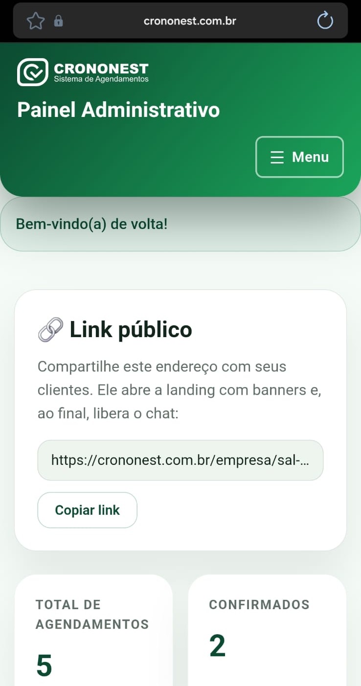 Painel administrativo em tempo real